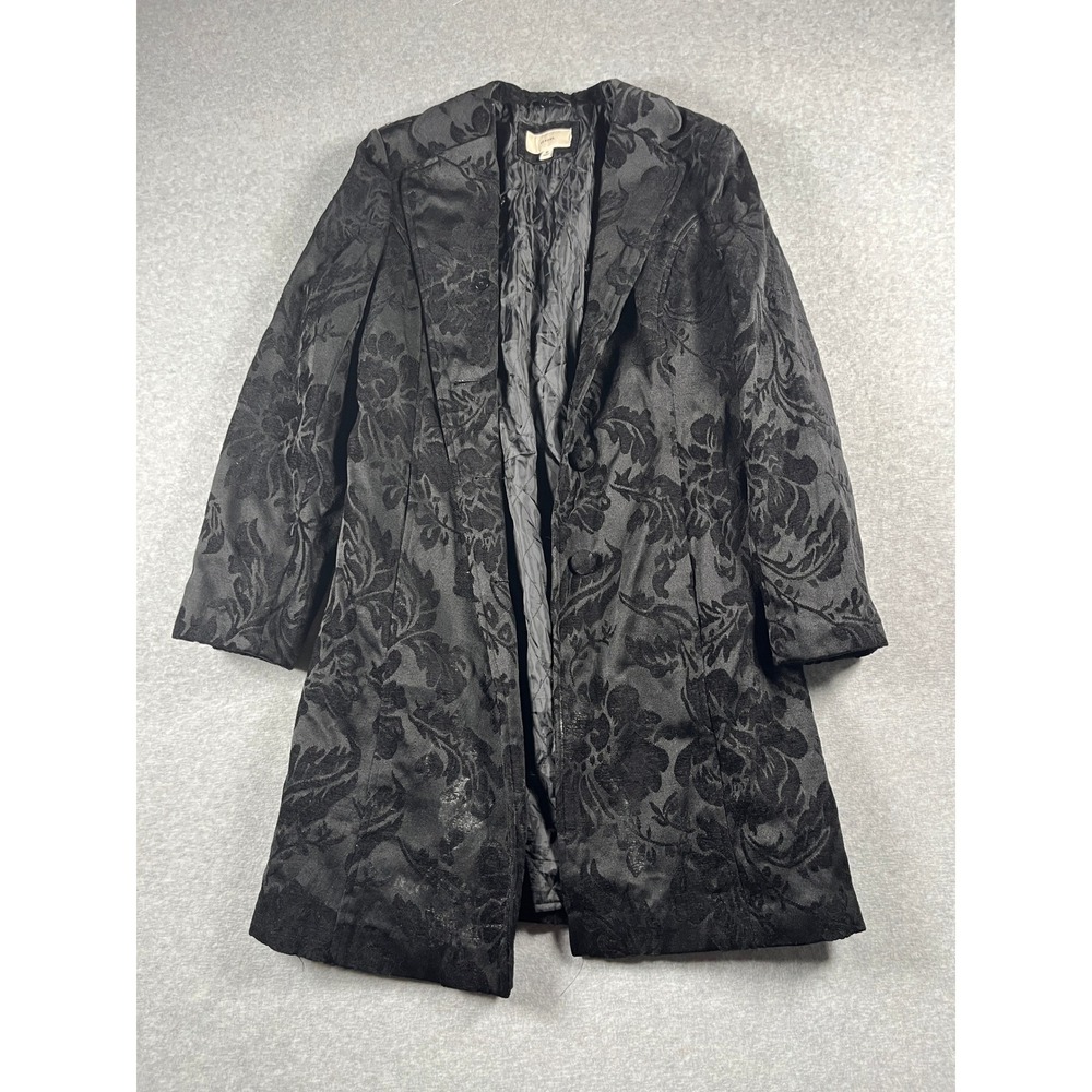 Merona Floral Brocade Velvet Coat Women M Black Whimsigoth Goth Victorian